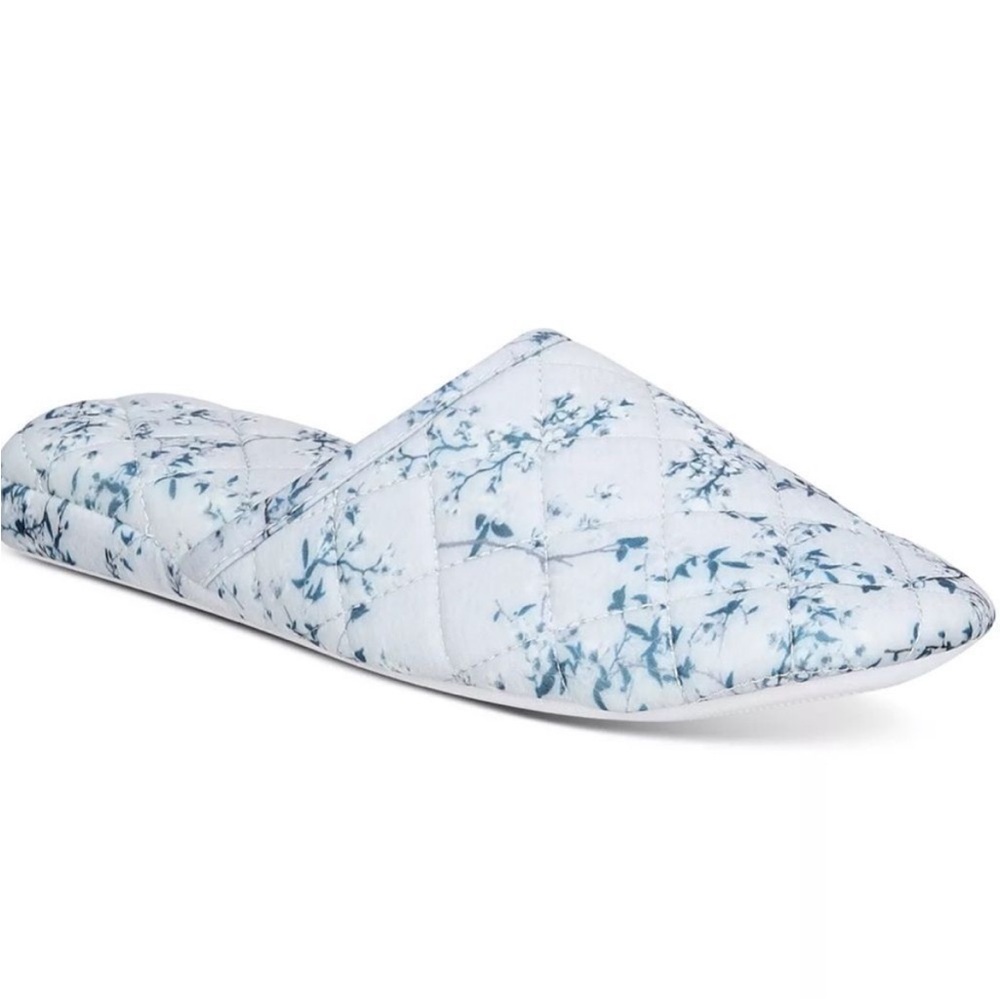 New! Charter Club Memory Foam Slippers in Blue Floral Size 9-10
